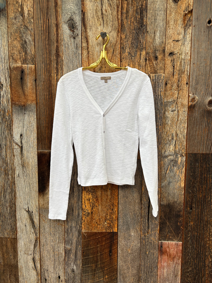 Lilla P Ribbed Slub Snap V-Neck White