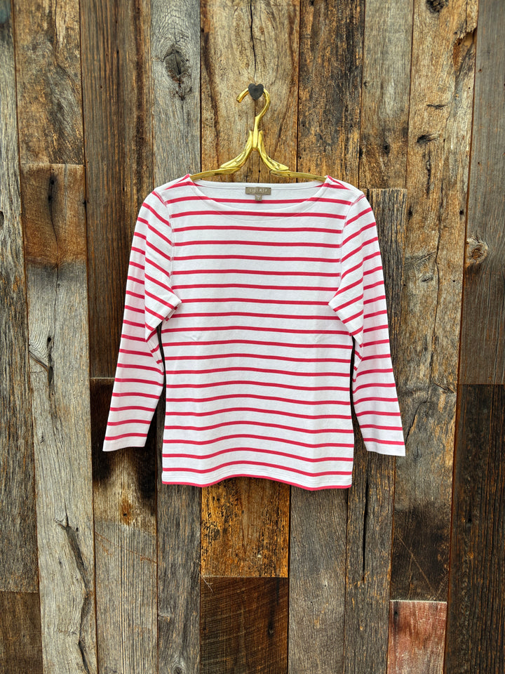 Lilla P Rib Slub 3/4 Boatneck Geranium Stripe