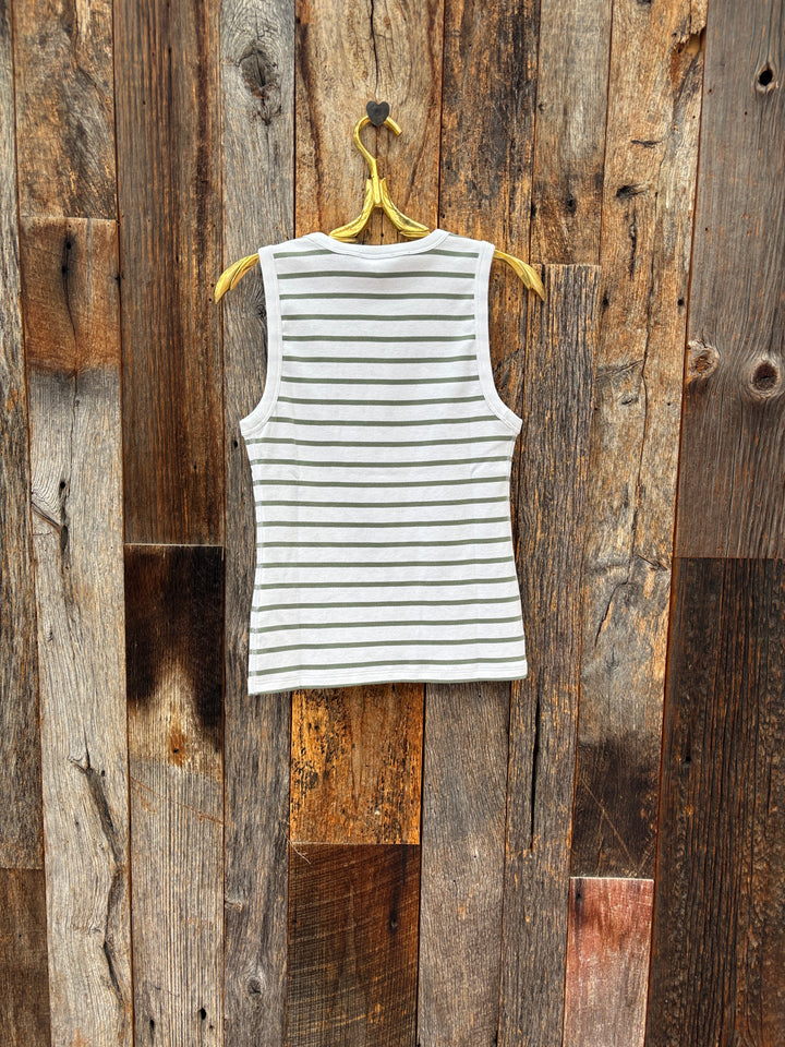 Lilla P Rib Stripe High Neck Tank Sage Stripe