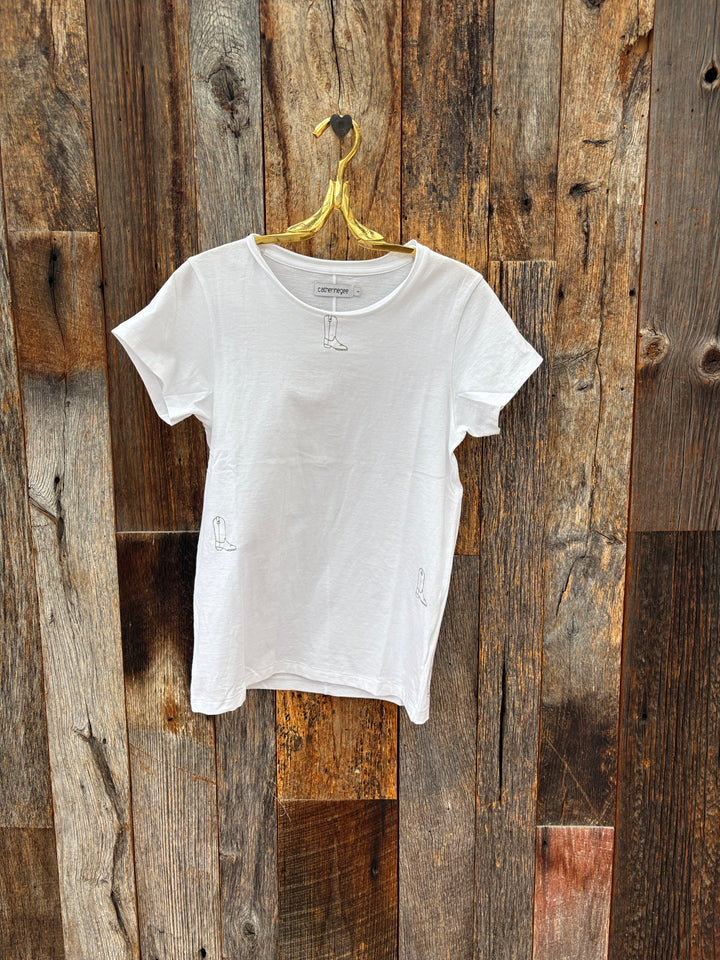 Catherine Gee Cowgirl Boot Embroidered Cotton T-Shirt