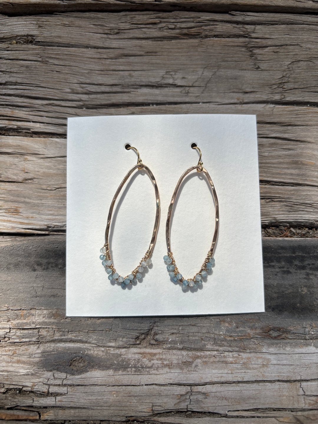 Elizabeth Nicole Gold Filled Wire Wrapped Oval Hoops Aquamarine Quartz  E167