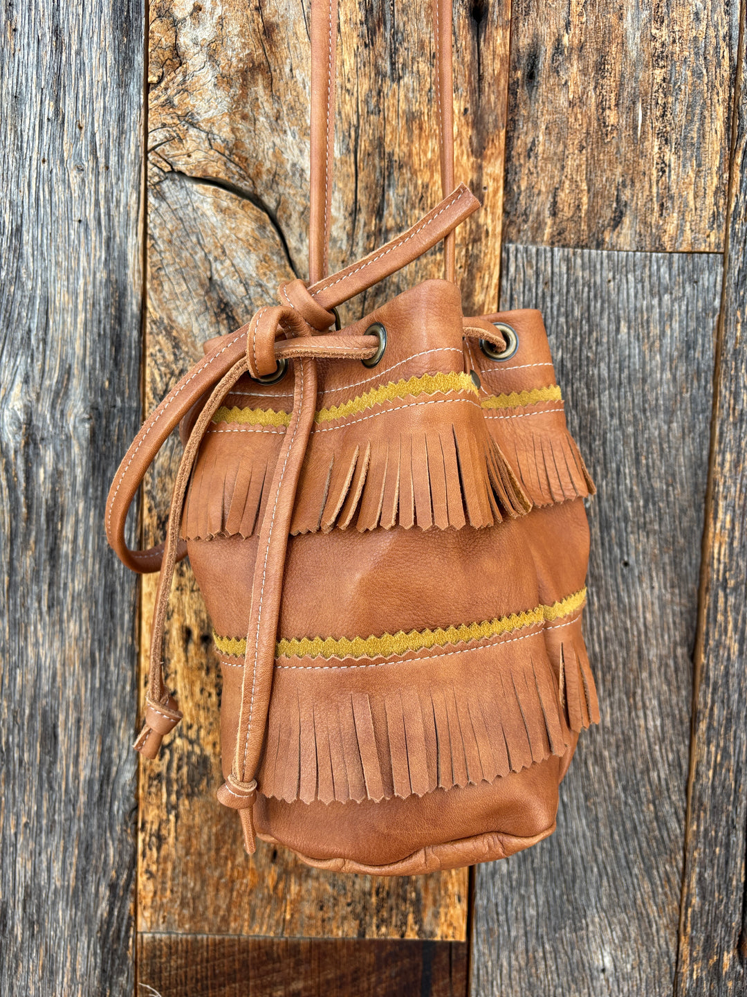 Olive n' Suede Mini Bucket Tote - Caramel