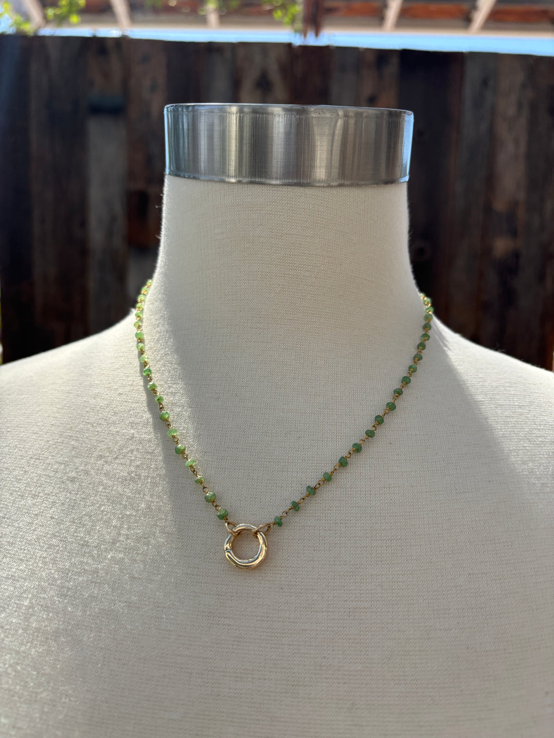 Shá Parlé Wire Wrap Gemstone Charm Holder Necklace -Light Green Peridot