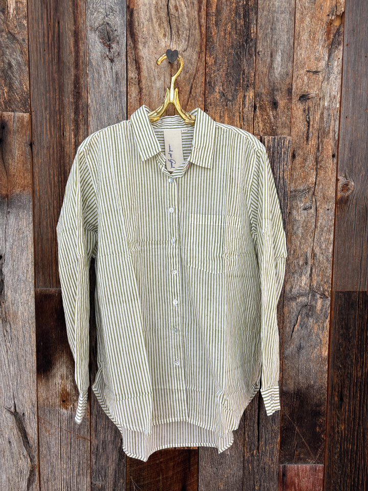 ...And For Good Menswear Stripe Shirt Olive