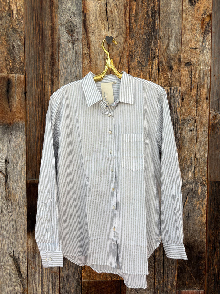 ...And For Good Menswear Stripe Shirt Metallic Silver