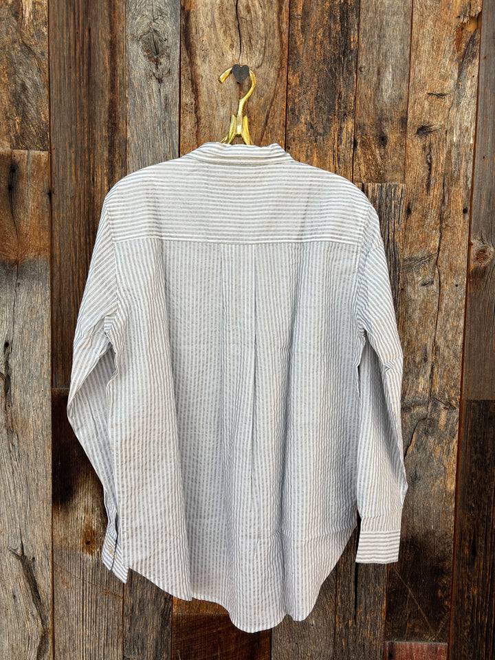 ...And For Good Menswear Stripe Shirt Metallic Silver