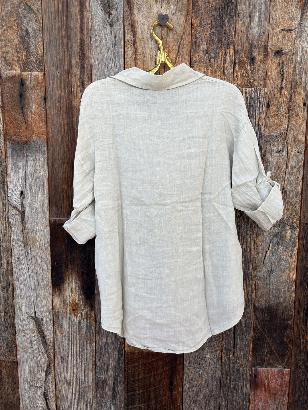 Milio Milano Linen Linen Button Up Roll Tab - Beige