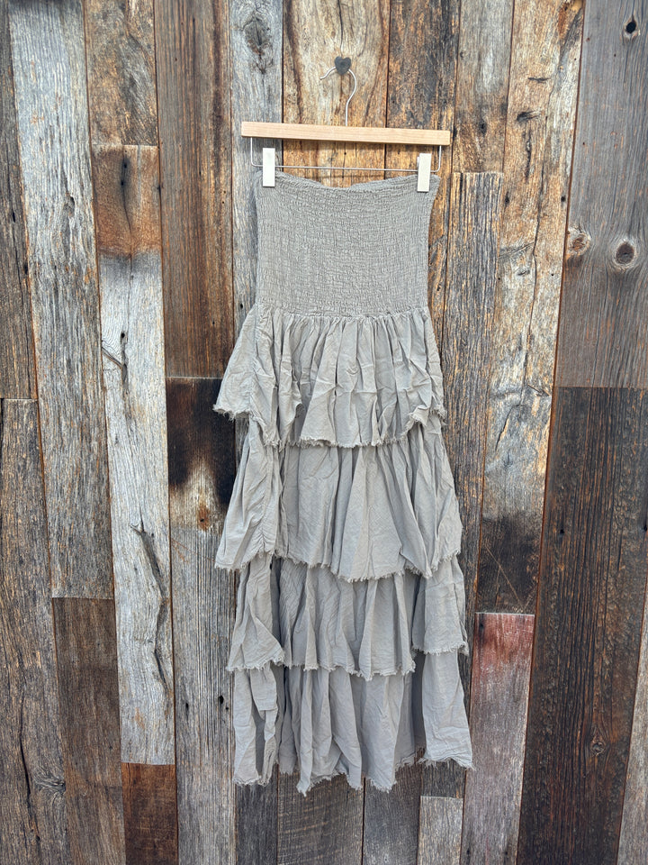 Milio Milano Cotton Smock Frayed Tiered Maxi Dress