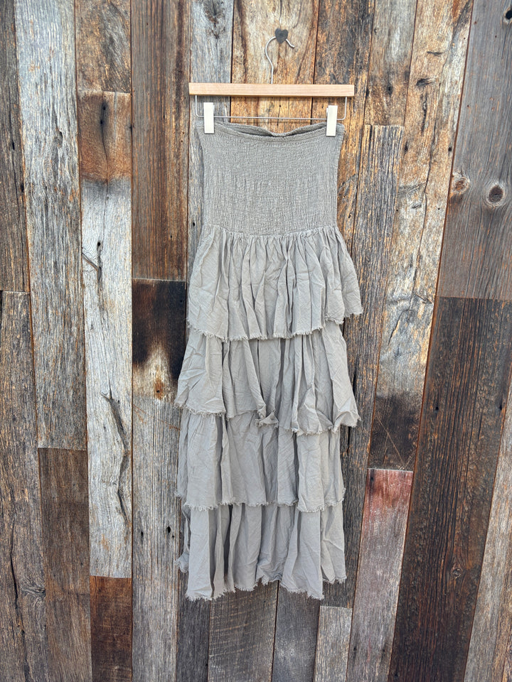 Milio Milano Cotton Smock Frayed Tiered Maxi Dress