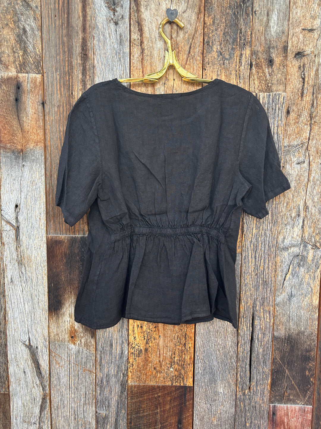 Milio Milano Linen Scoop Neck Peplum Top Black