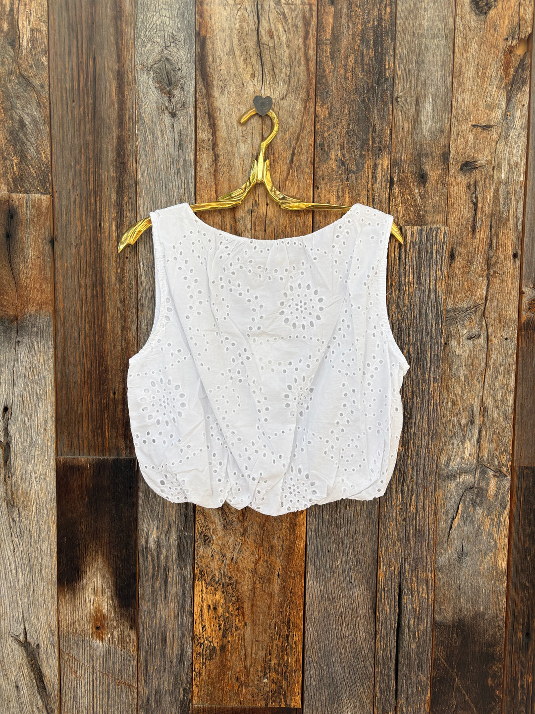Milio Milano Sleeveless Bubble Hem Eyelet Top White