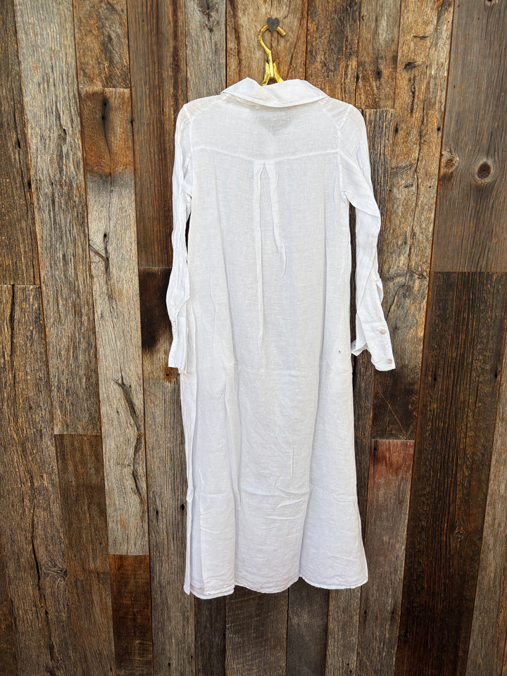 Milio Milano Linen Long Sleeve Maxi Dress White