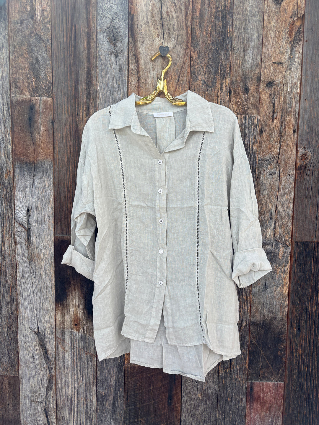 Milio Milano Linen Open Stitch Button Down Beige
