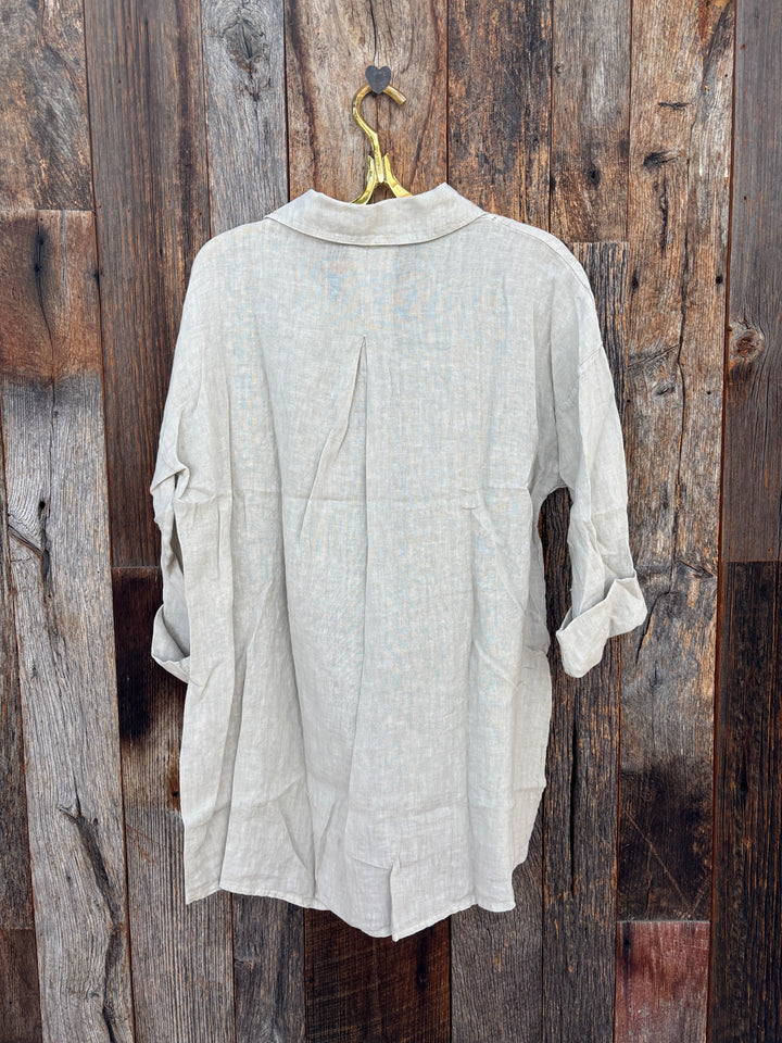Milio Milano Linen Open Stitch Button Down Beige