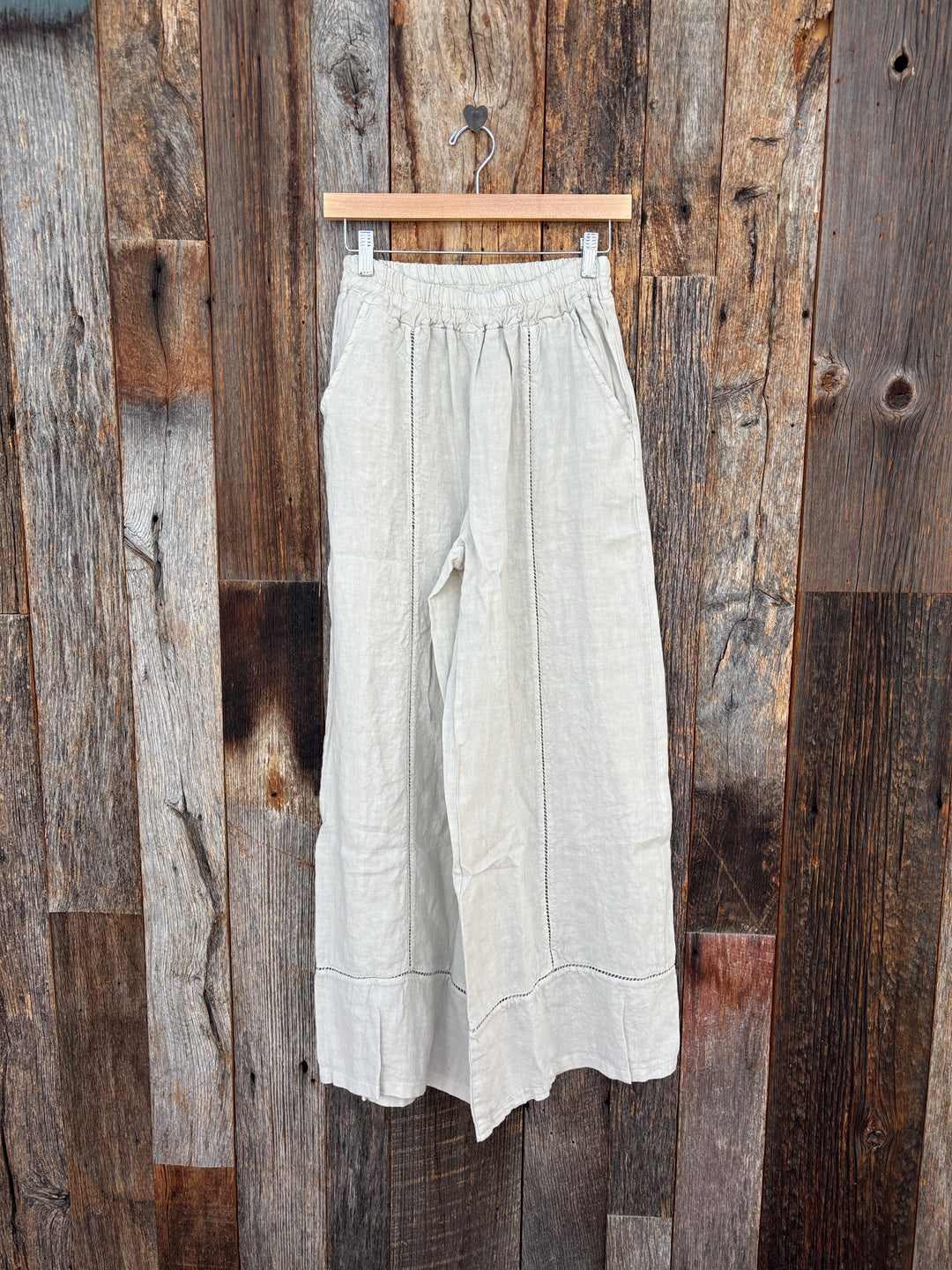Milio Milano Linen Open Stitch Wide Leg Pants-Beige