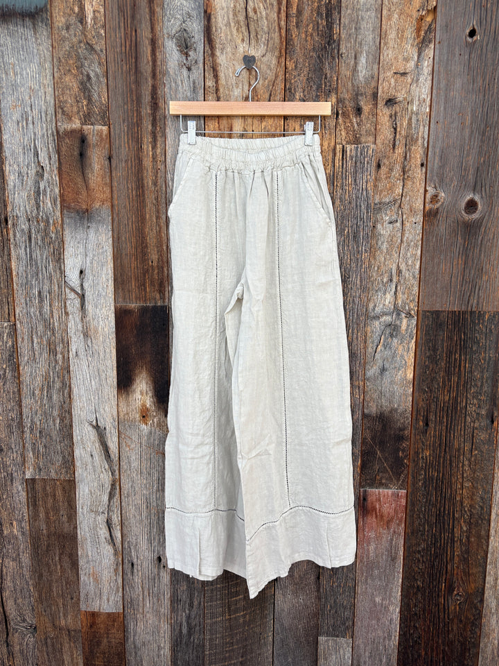 Milio Milano Linen Open Stitch Wide Leg Pants-Beige