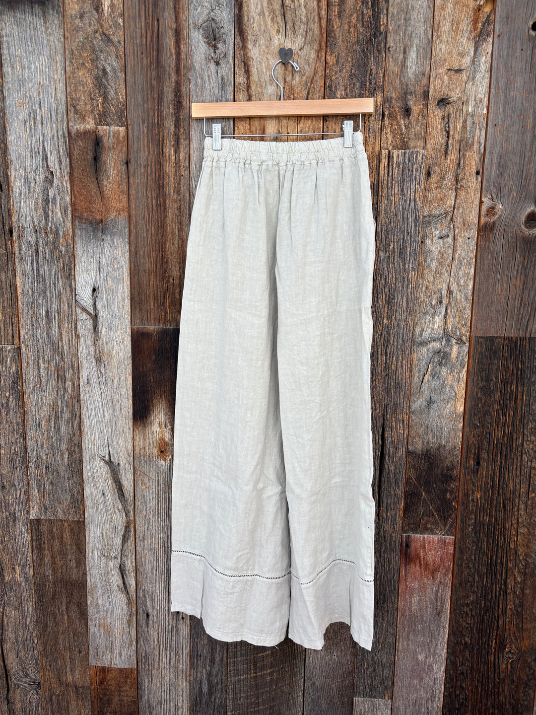 Milio Milano Linen Open Stitch Wide Leg Pants-Beige