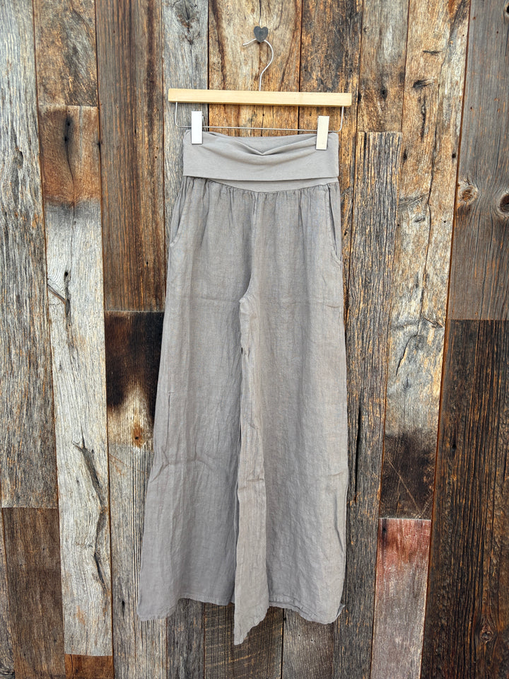 Milio Milano Fold Over Waist Linen Pant Mocha
