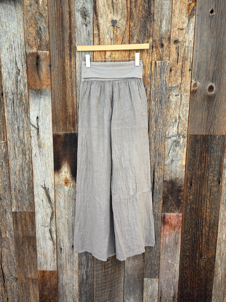 Milio Milano Fold Over Waist Linen Pant Mocha