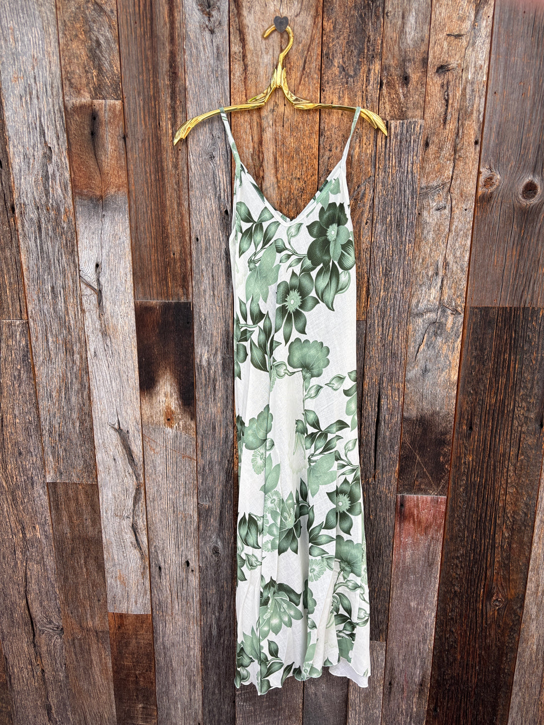 Milio Milano Bluma Floral Print Spaghetti Strap Dress- Forest Green