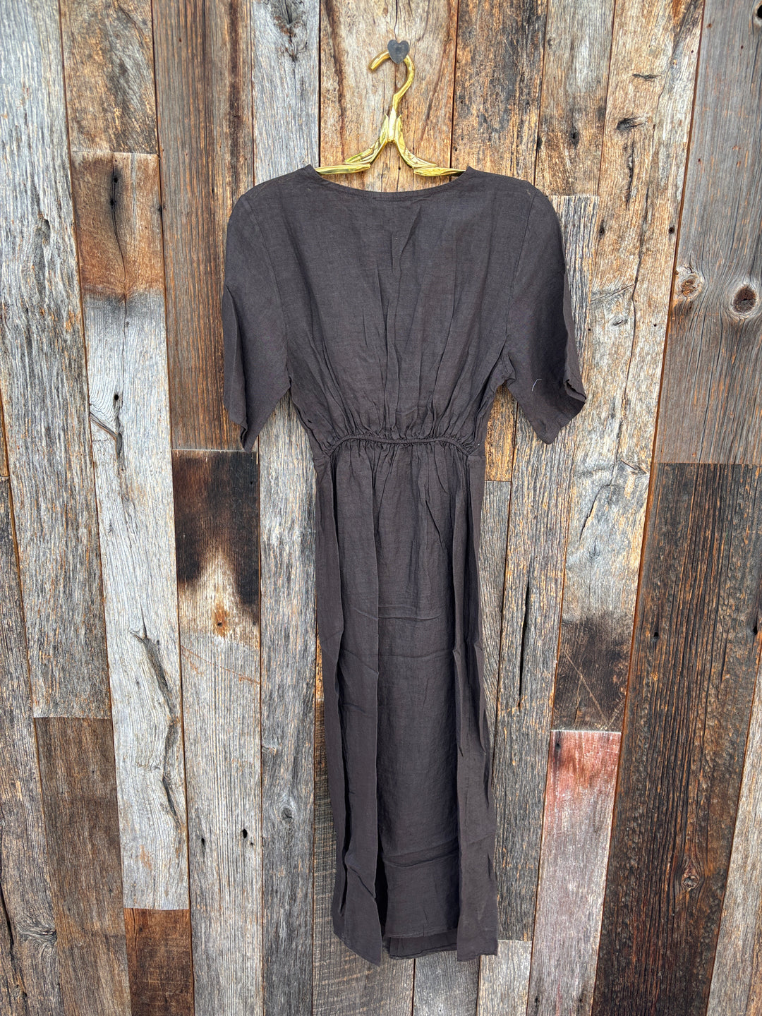 Milio Milano Front Twist Linen Dress Chocolate