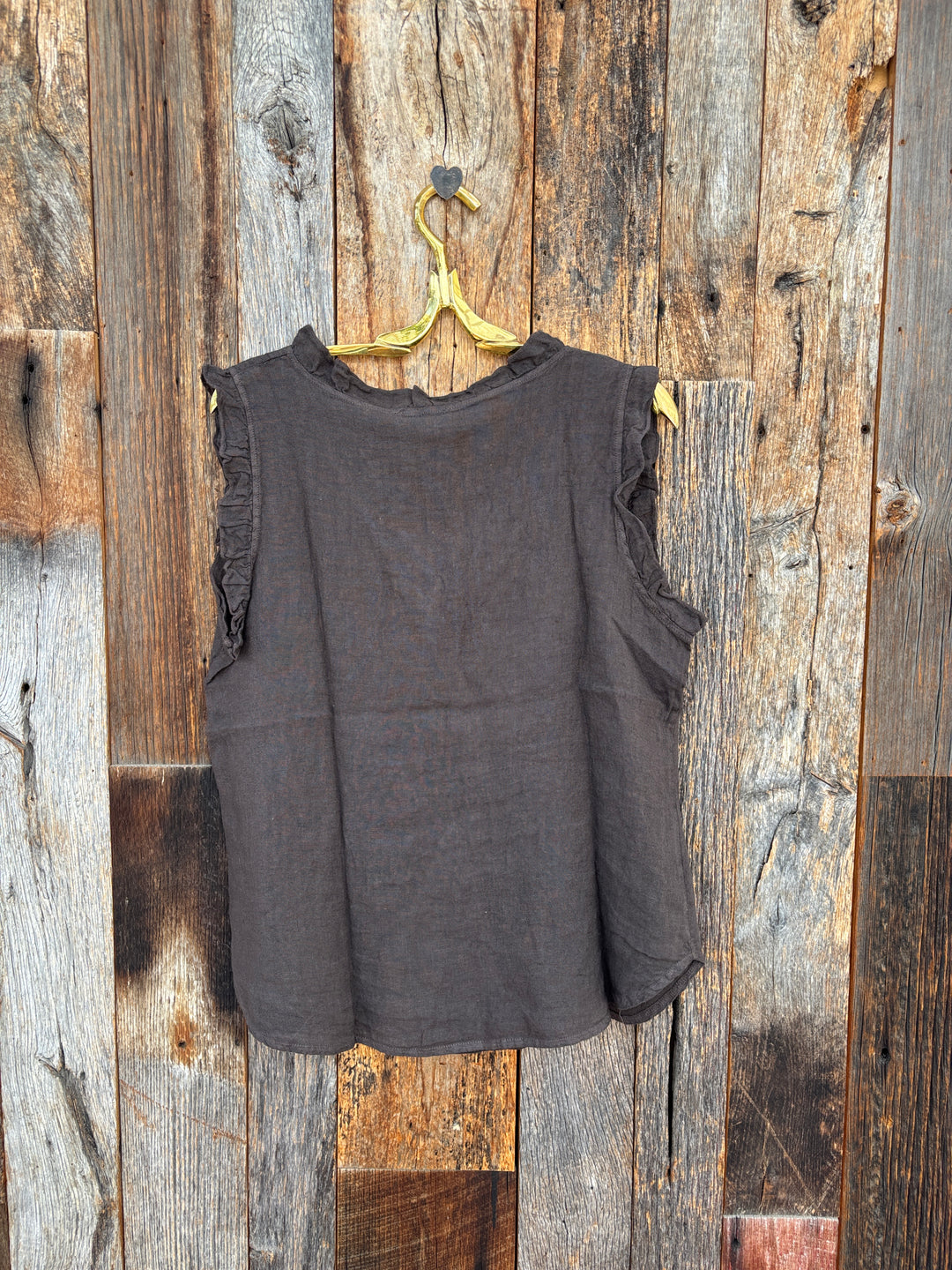 Milio Milano Ruffle Edge Detail Linen Top Chocolate