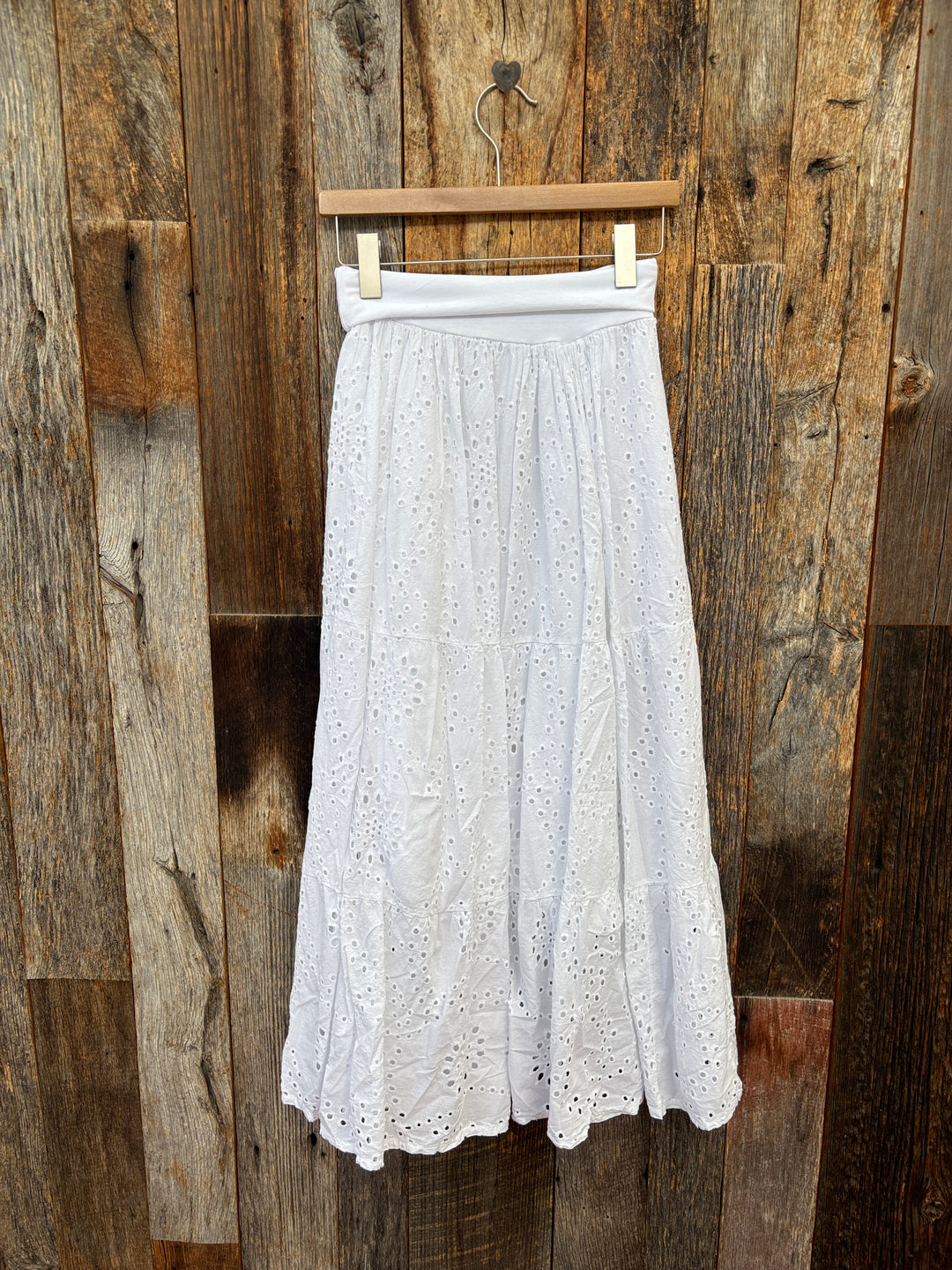 Milio Milano Tiered Eyelet Maxi Skirt White