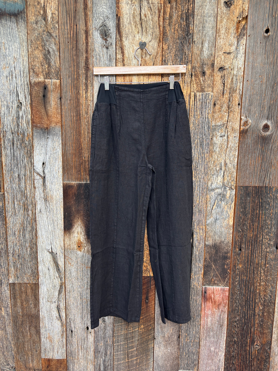 Milio Milano Wide Leg Linen Center Front Seam Pants - Black