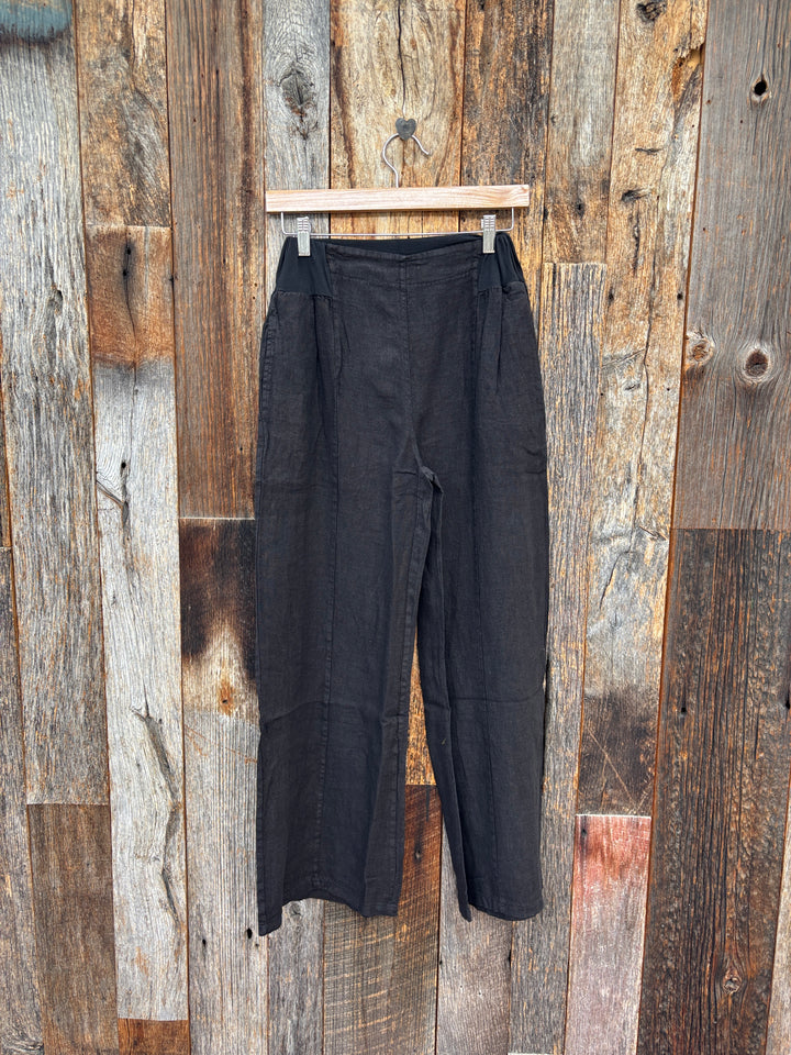 Milio Milano Wide Leg Linen Center Front Seam Pants - Black