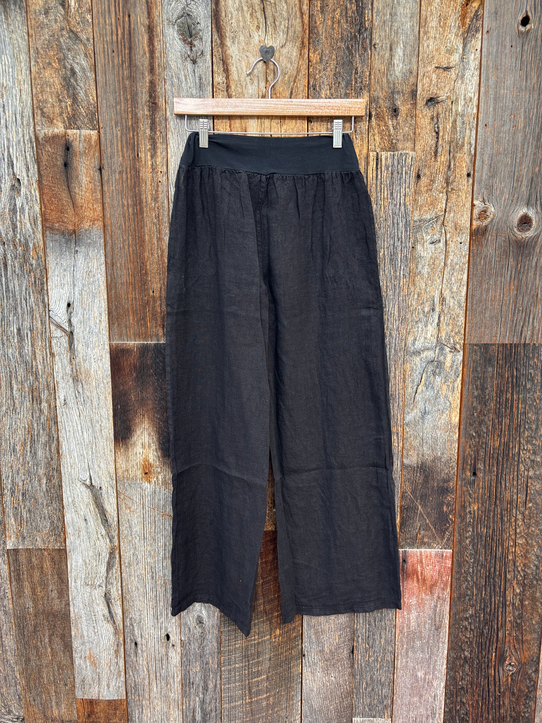 Milio Milano Wide Leg Linen Center Front Seam Pants - Black