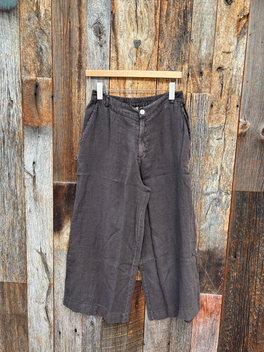 Milio Milano Wide Leg Linen Gaucho Trouser Pants Chocolate