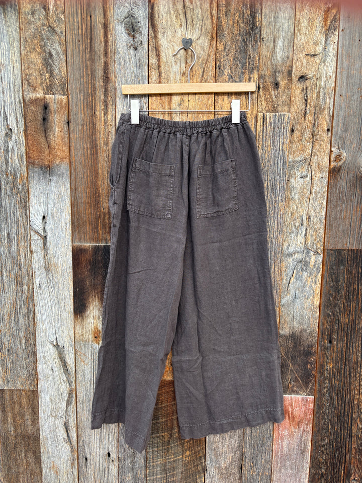Milio Milano Wide Leg Linen Gaucho Trouser Pants Chocolate