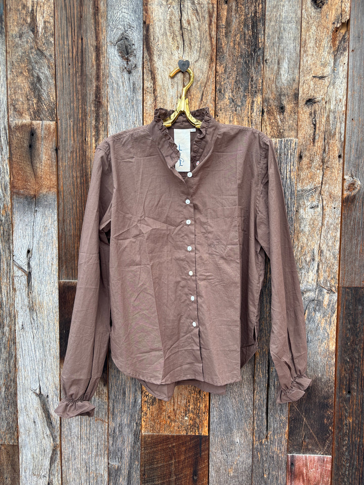 ...And For Good Girlfriend Shirt WIth Ruffle Trim Mocha