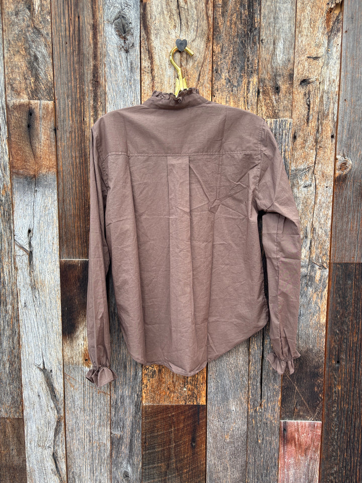 ...And For Good Girlfriend Shirt WIth Ruffle Trim Mocha