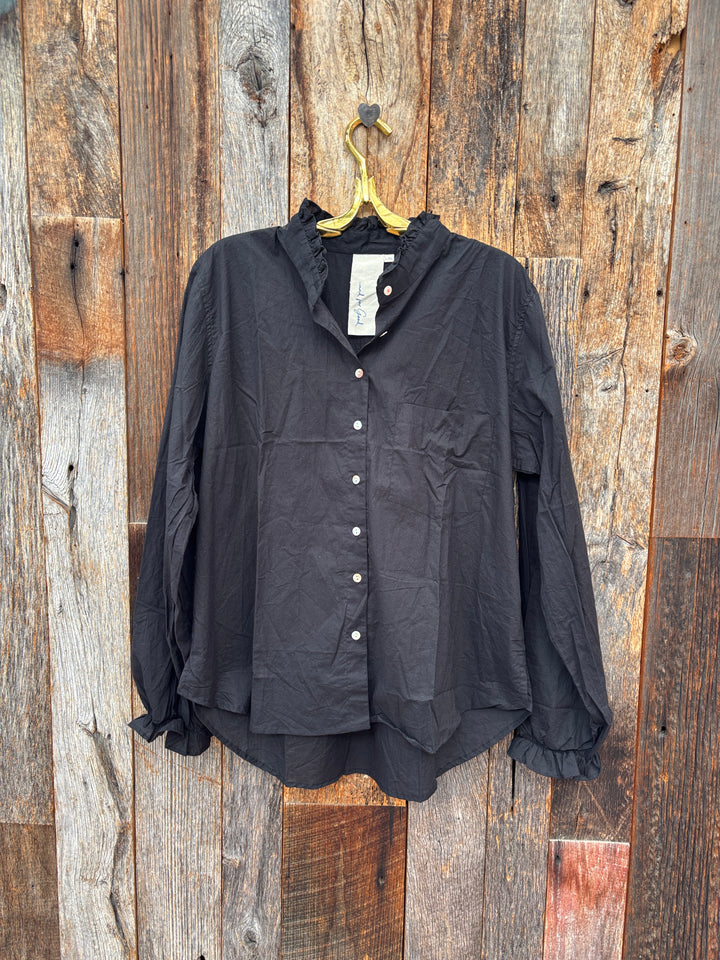 ...And For Good Girlfriend Shirt WIth Ruffle Trim Black