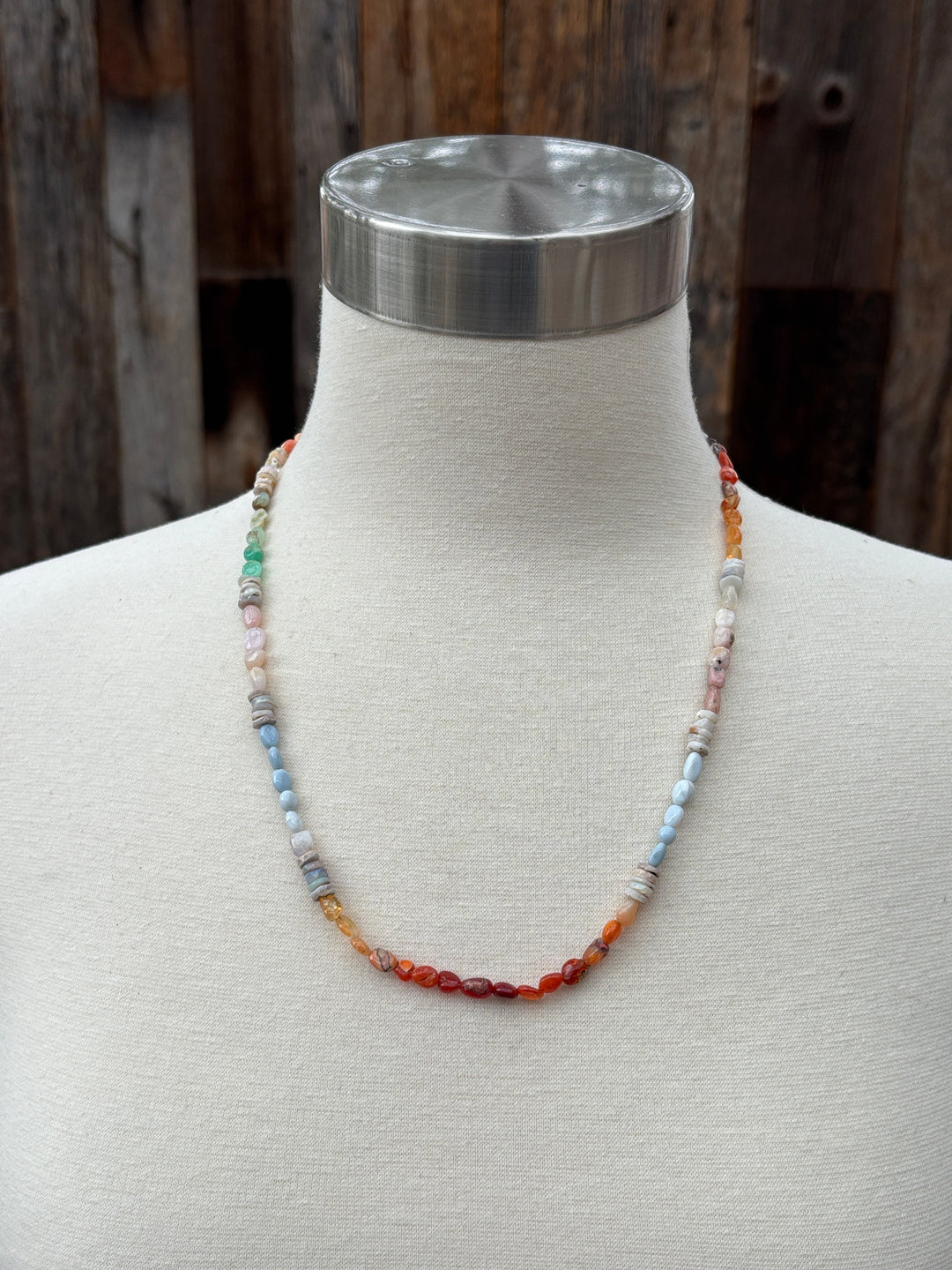 Joy Dravecky Sleeping Beauty and Rainbow Opal Nugget Necklace