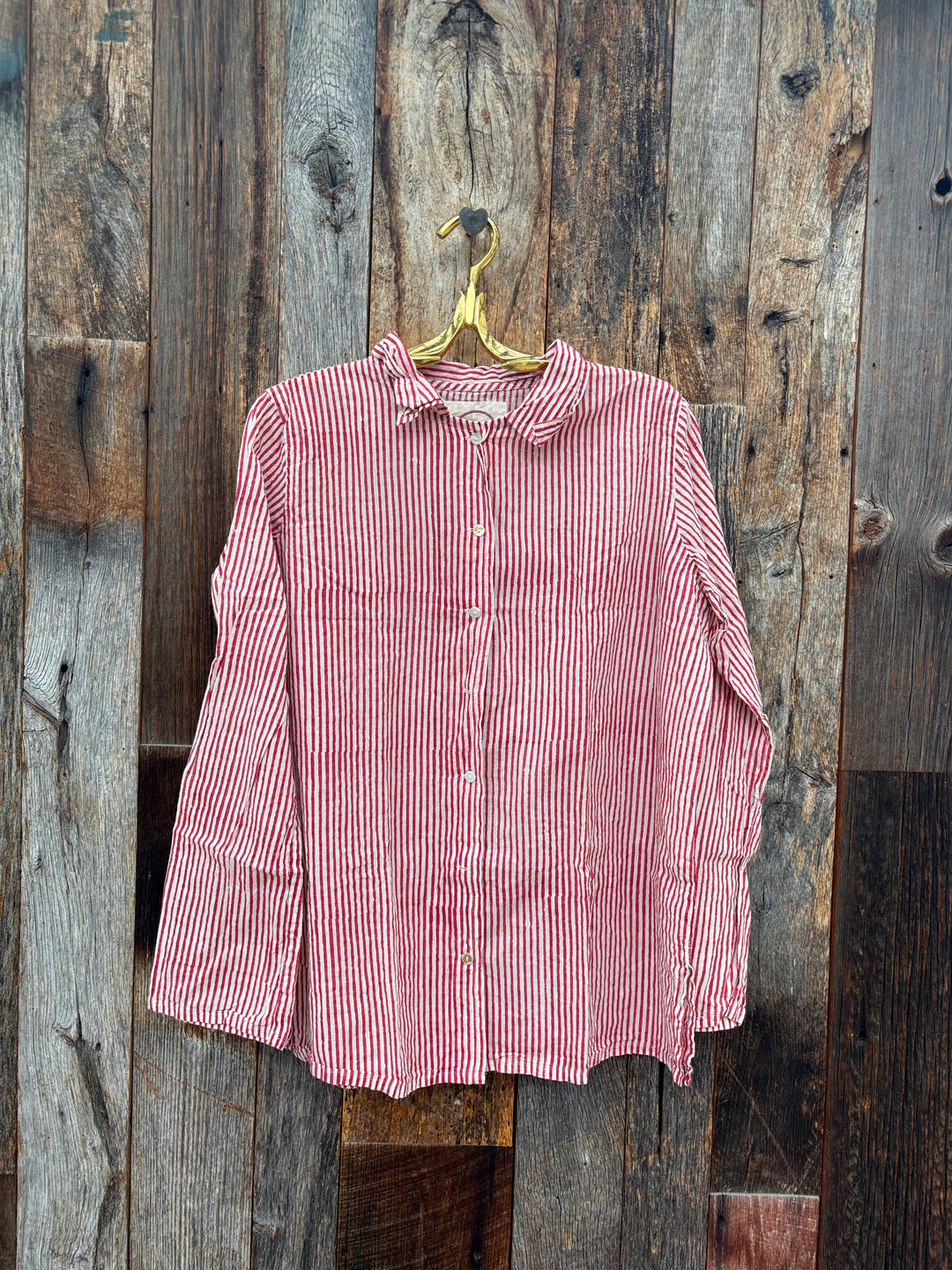 Auntie Oti Button Shirt Red Stripe