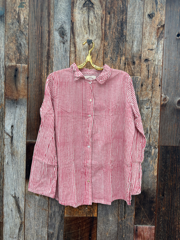 Auntie Oti Button Shirt Red Stripe