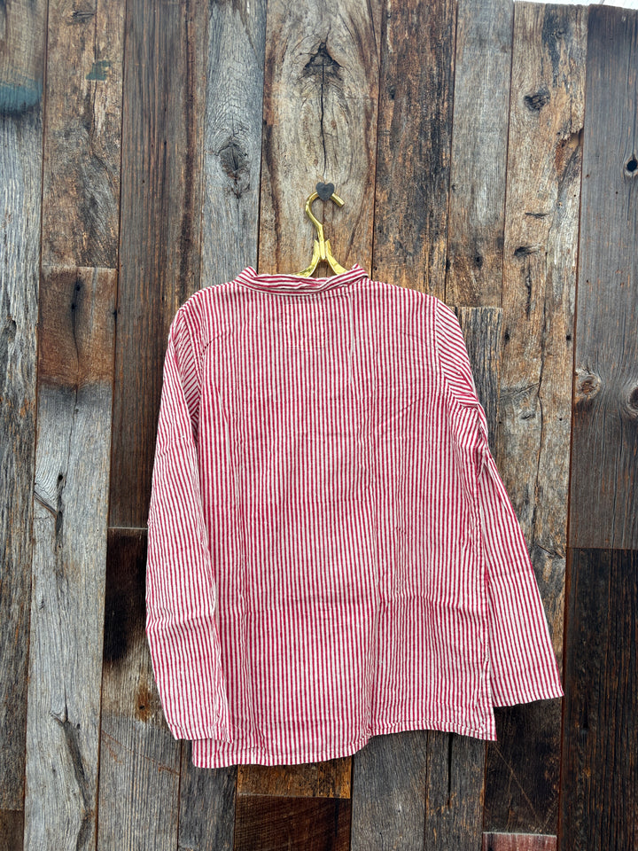 Auntie Oti Button Shirt Red Stripe