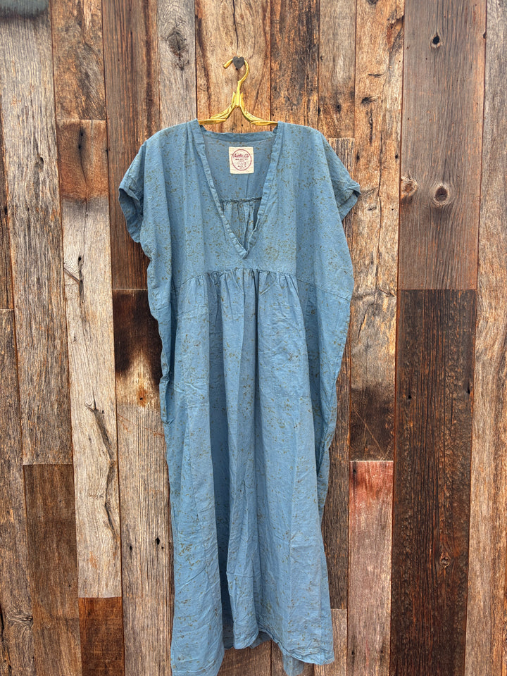 Auntie Oti Long V Dress Indigo Print