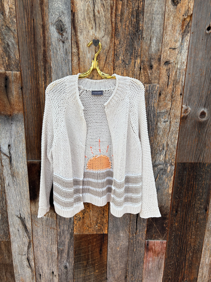 Wooden Ships Sunrise Chunky Cardi - Almond Butter/Breaker Stripe
