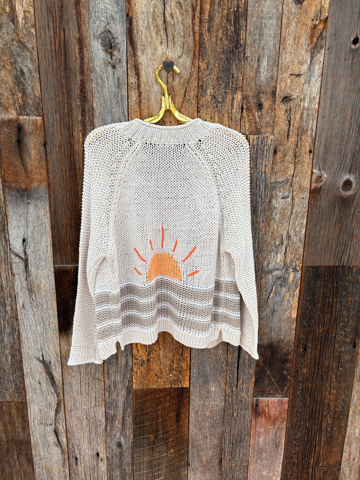Wooden Ships Sunrise Chunky Cardi - Almond Butter/Breaker Stripe