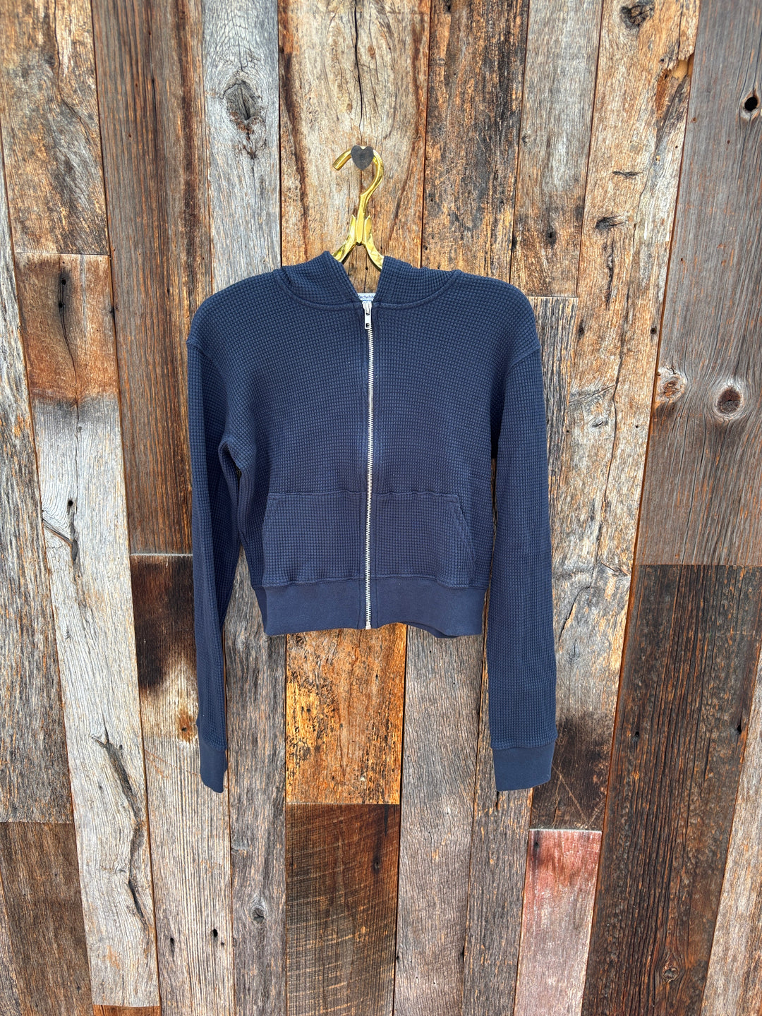 Perfect White Tee Inez Waffle Zip Hoodie Navy