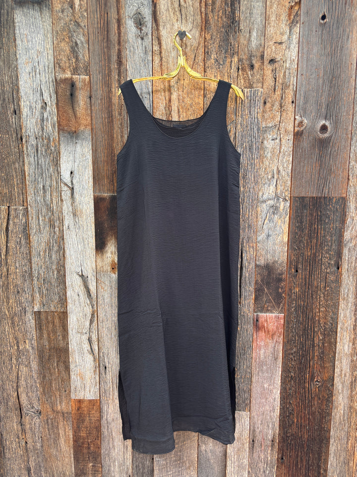 It Is Well Crinkled Tank Dress Black