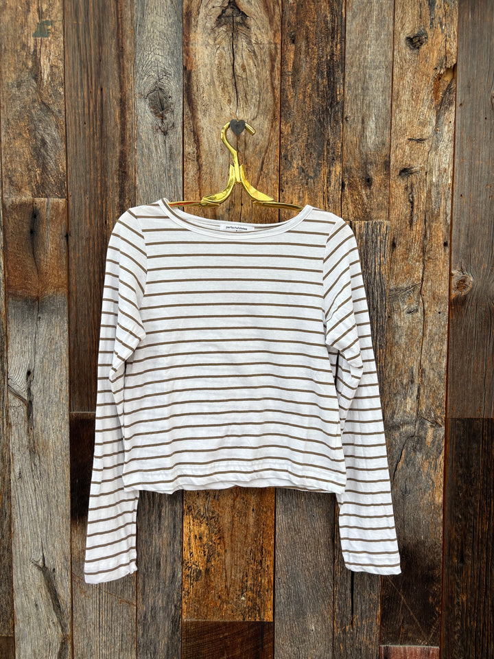 Perfect White Tee Parker Cotton Cuffed Top Driftwood/White Stripe