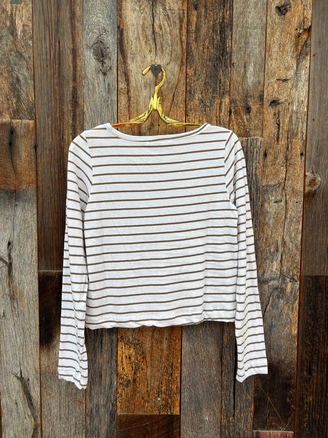 Perfect White Tee Parker Cotton Cuffed Top Driftwood/White Stripe