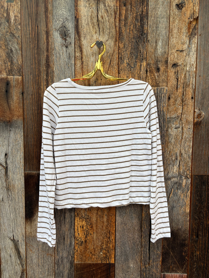 Perfect White Tee Parker Cotton Cuffed Top Driftwood/White Stripe