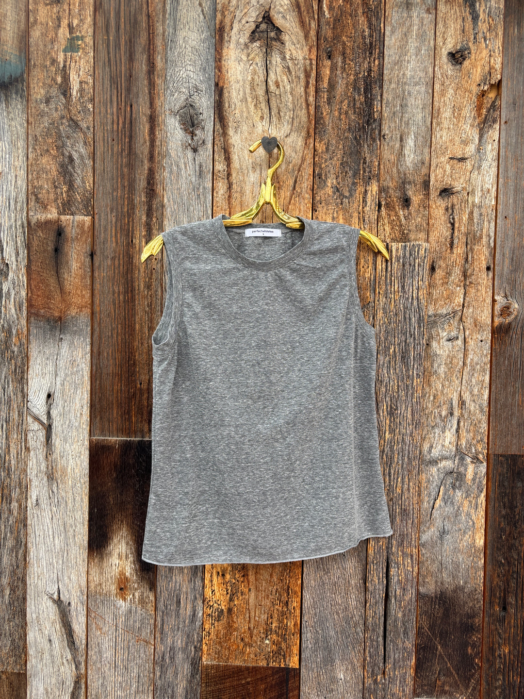 Perfect White Tee Faye Cotton Sleeveless Lettuce Hem Heather Grey