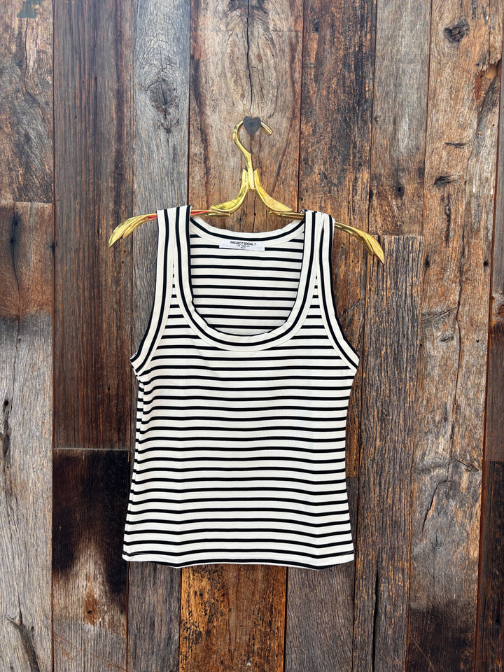 Project Social T Anouk Scoop Neck Striped Tank- Ivory/Black