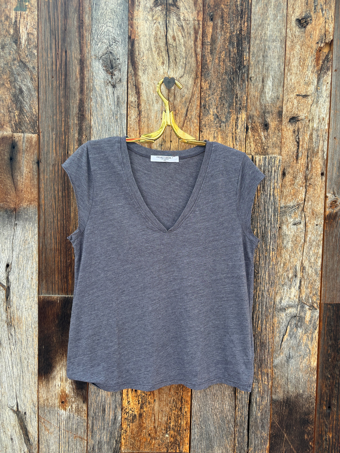 Project Social T Canyon Solid V Neck Tee - Charcoal